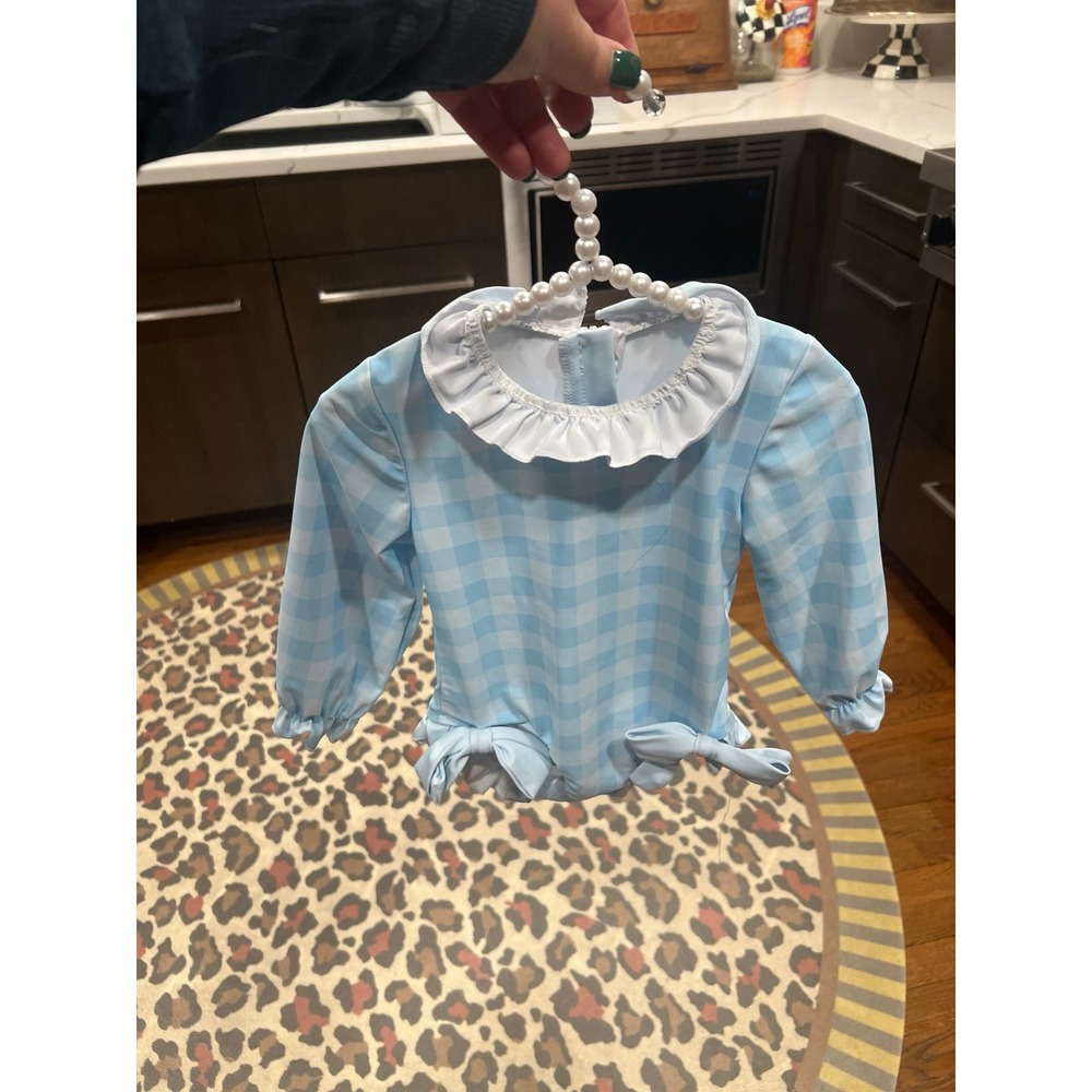 Boutique light blue gingham print bathing suit girls 6-12 months